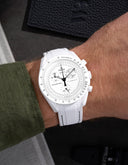 Curved Vertech Rubber Strap - White & Black Stitches - OM Luxury